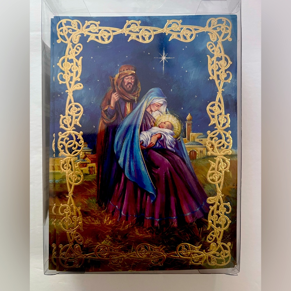 24 Vintage Foil Christmas Cards Featuring the Nativity Scene & the Three Kings.
